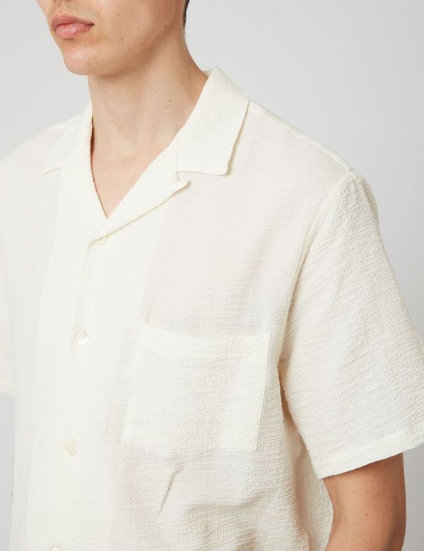 Chemise SS en Portuguese Flannel flammée (Seersucker) - Blanc cassé
