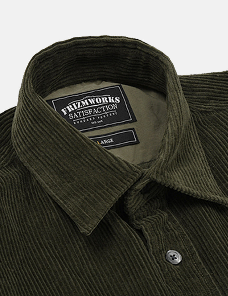 FrizmWORKS Veste-chemise en velours côtelé lourd 8W - Vert olive