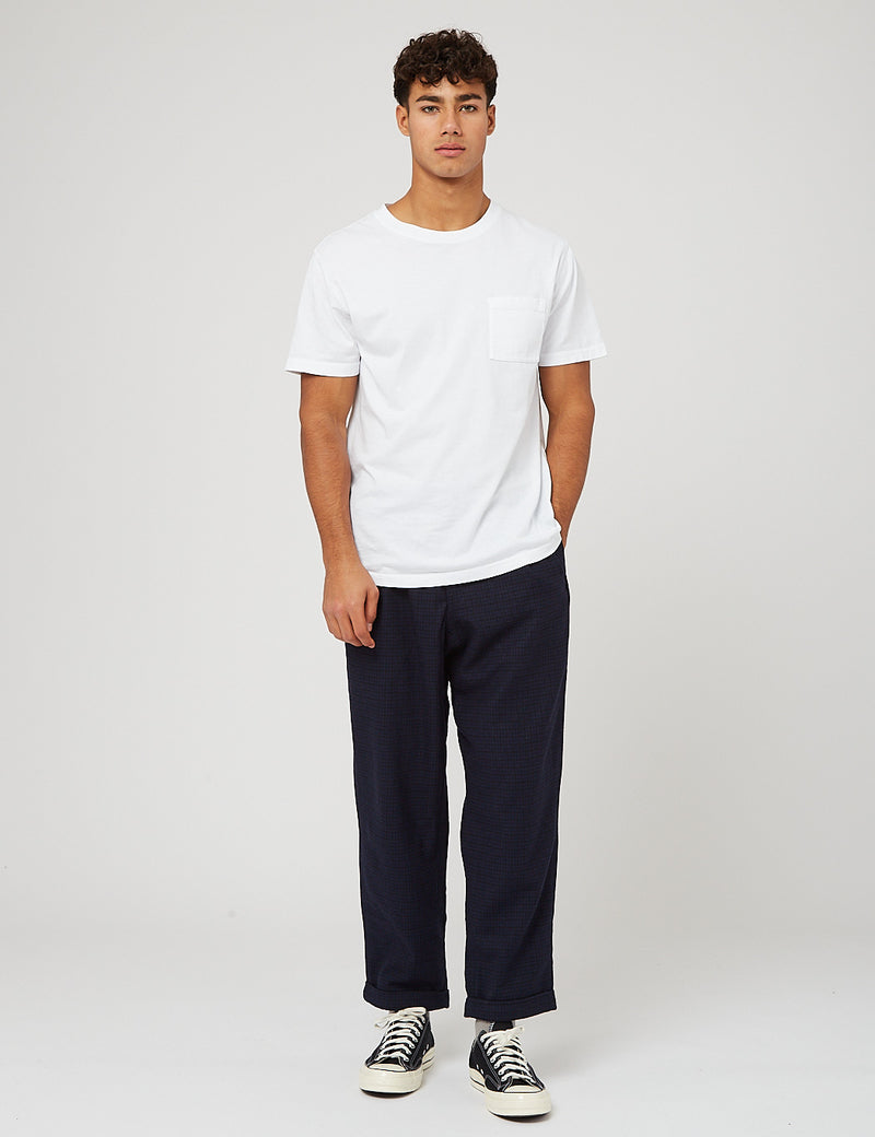 Gramicci Wool Blend (Tuck Tapered) Pants - Navy Check I URBAN EXCESS.