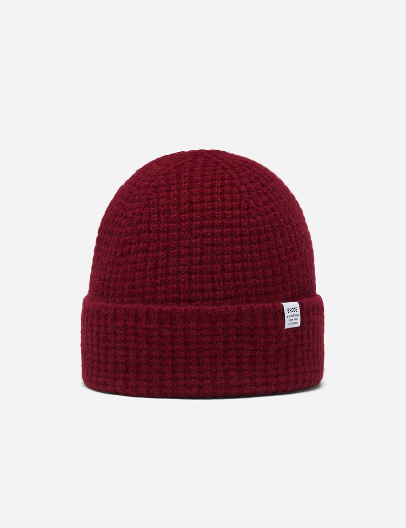Bhode 'Pineapple'Scottish Texture Beanie Hat (Lambswool)-Bordeaux Red