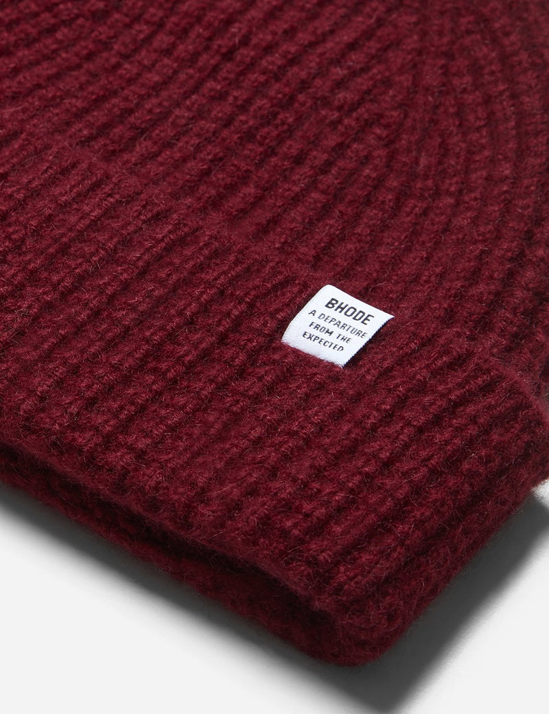 Bhode 'Pineapple'Scottish Texture Beanie Hat (Lambswool)-Bordeaux Red