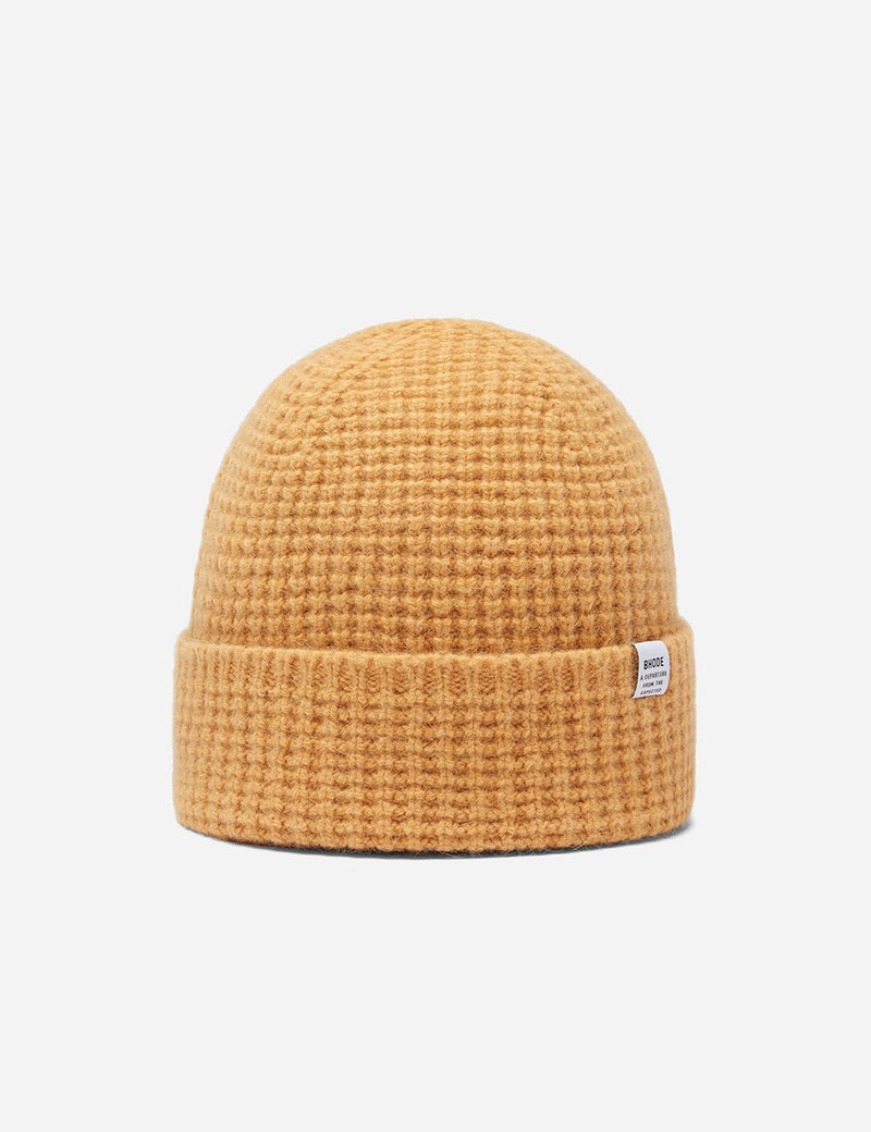 Bhode 'Pineapple'Scottish Texture Beanie Hat (Lambswool)-Mango Yellow