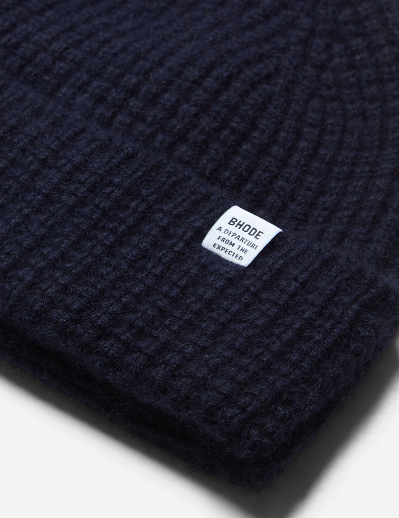 Bhode 'Pineapple' Scottish Texture Beanie Hat (Lambswool) - Navy Blue
