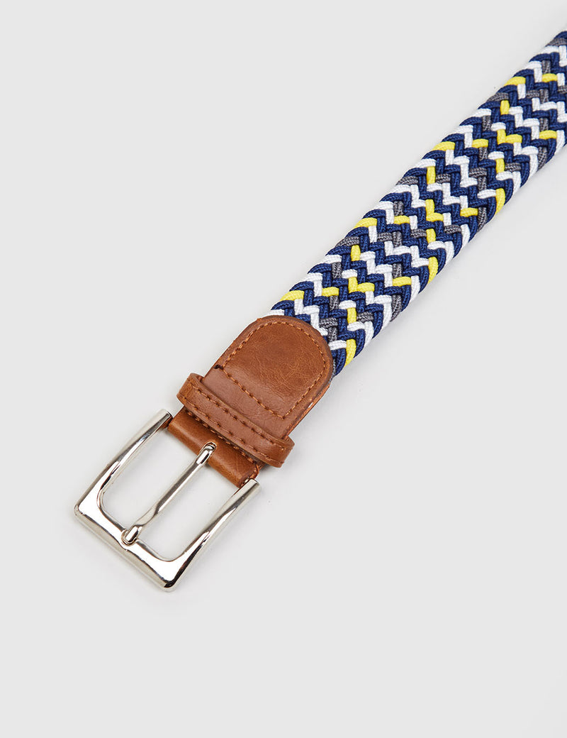 Hone Woven Plait Belt - Blue/Yellow