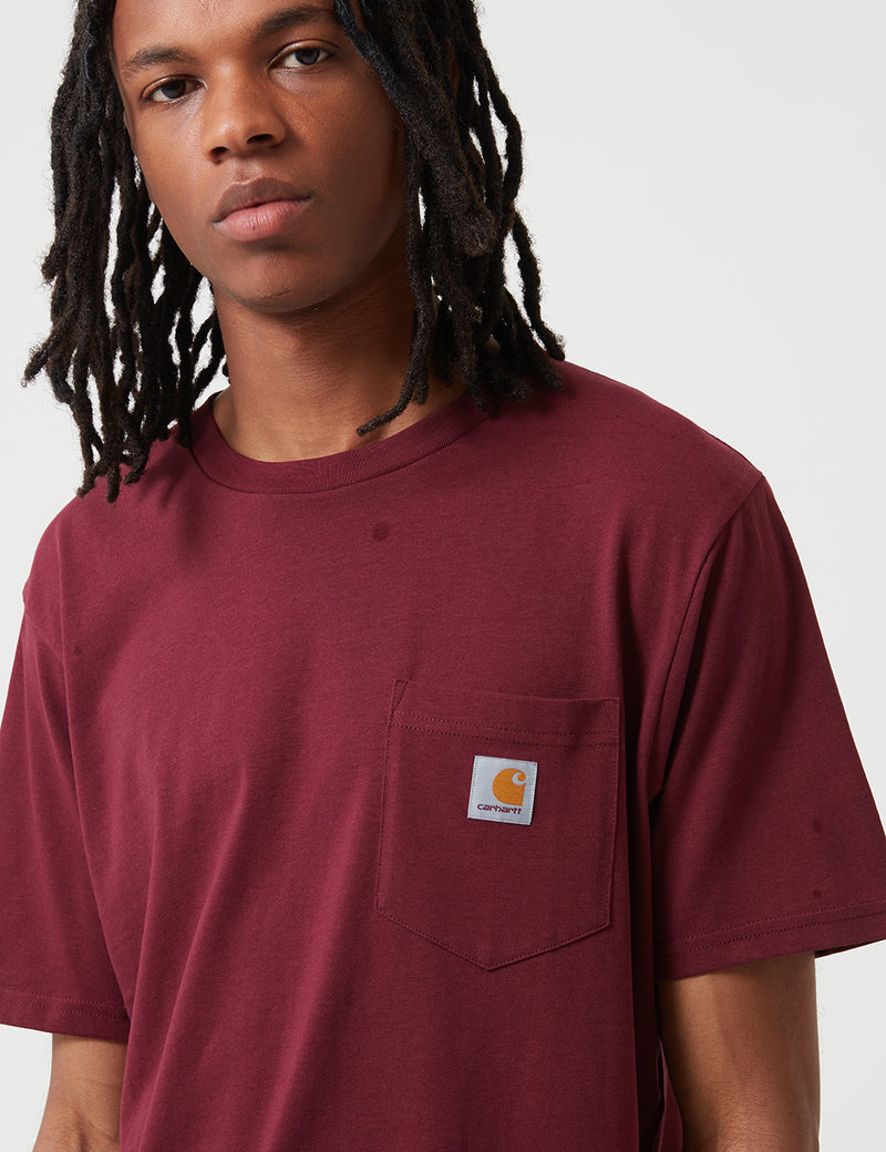 Carhartt-WIP 포켓 티셔츠-메를로 레드