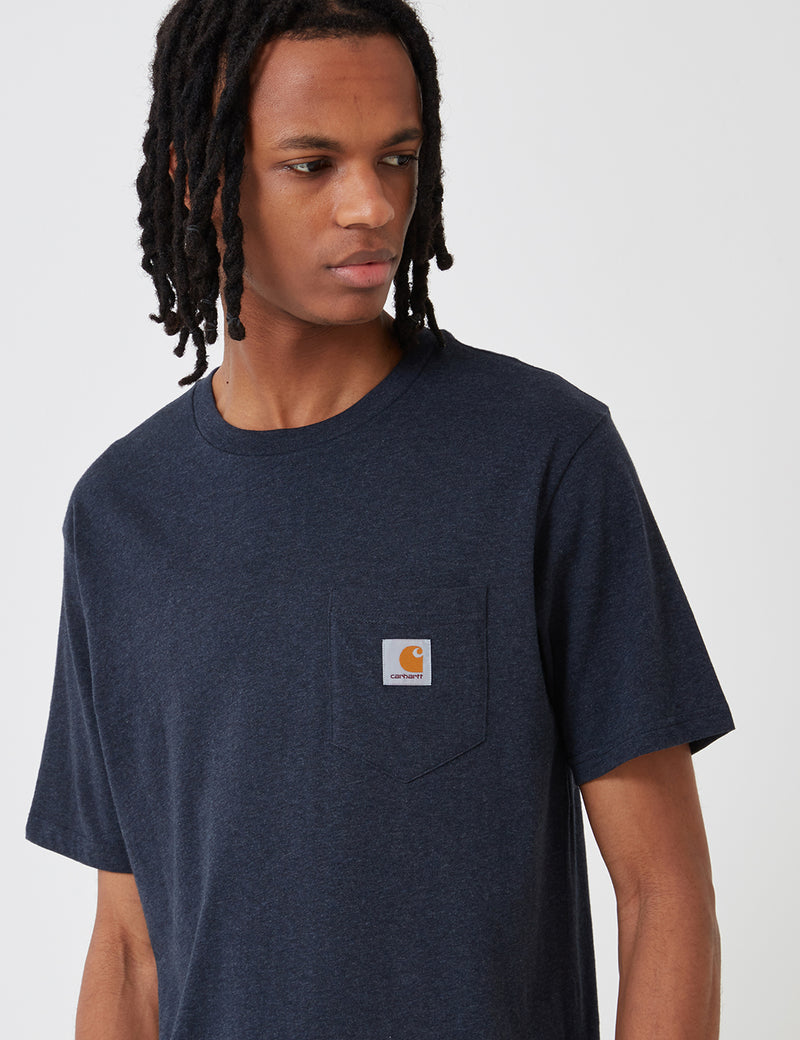 Carhartt-WIP 포켓 티셔츠-다크 네이비 헤더