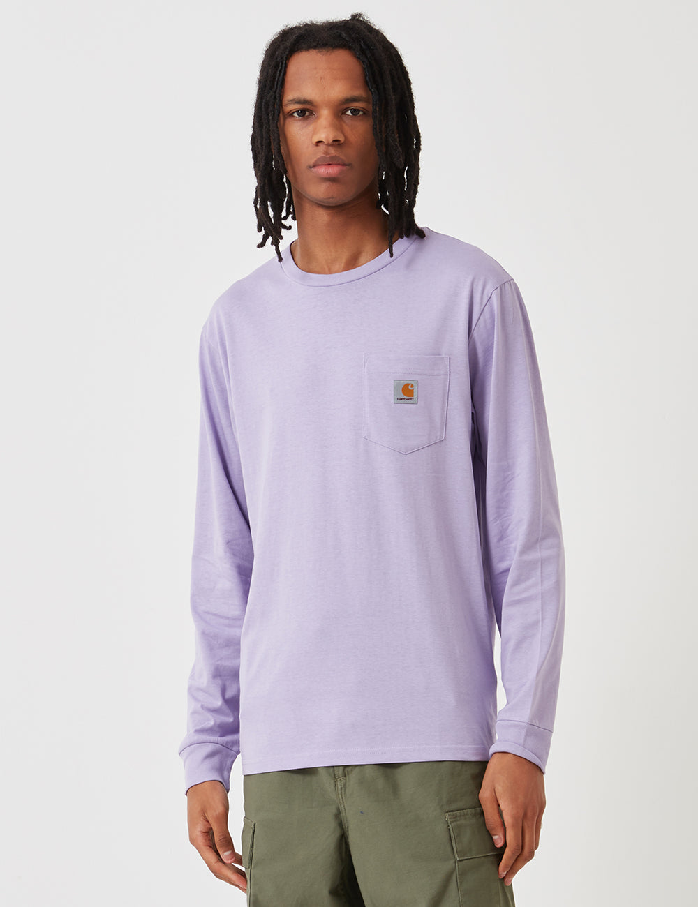 Carhartt Pocket Long Sleeve T Shirt Soft Lavender URBAN EXCESS