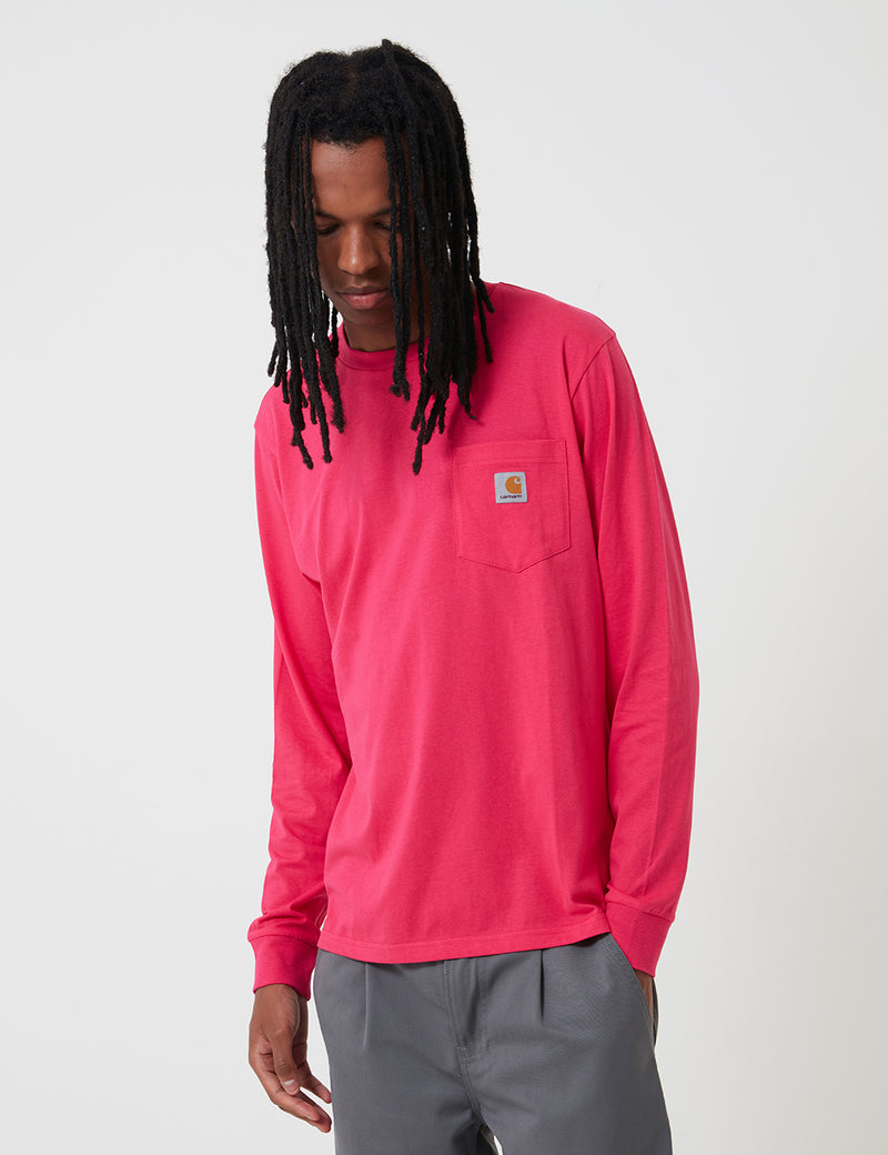 Carhartt-WIP Pocket Long Sleeve T-Shirt - Ruby Pink