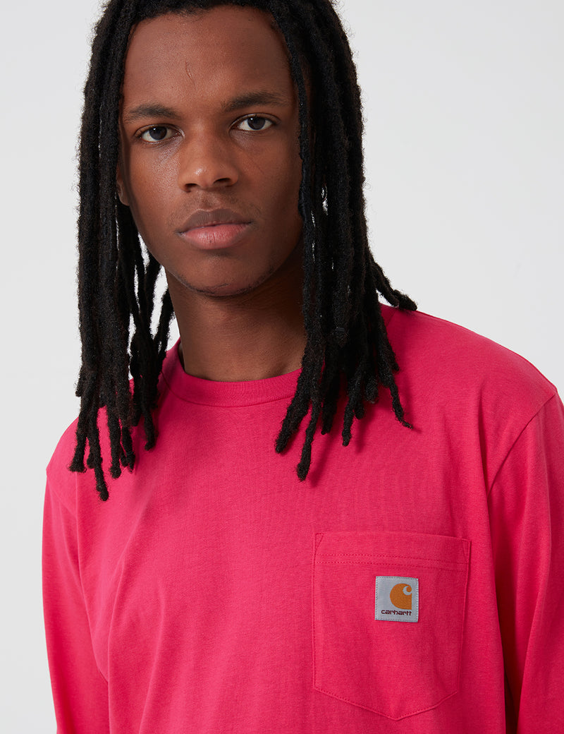 Carhartt-WIP 포켓 롱 슬리브 티셔츠-루비 핑크