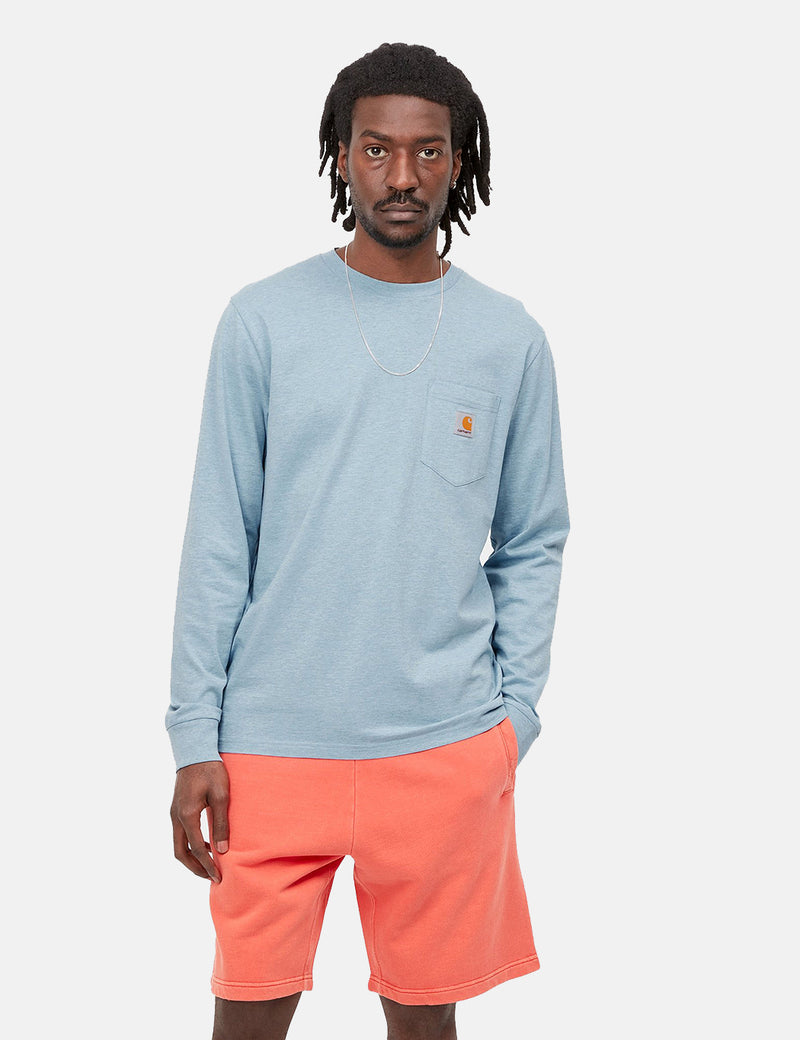 Carhartt-WIP T-Shirt à Manche Longue Poche - Frosted Blue Heather