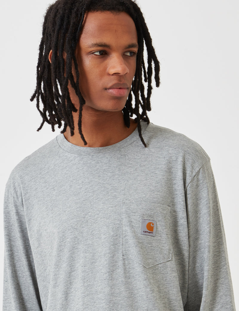 カーハート-WIPポケット長袖Tシャツ-グレーヘザー