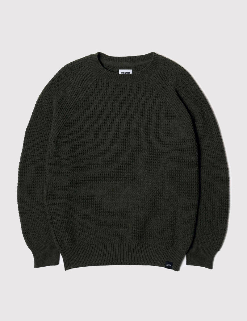 Edwin Purl Ecojean Knit Jumper - Uniform Green