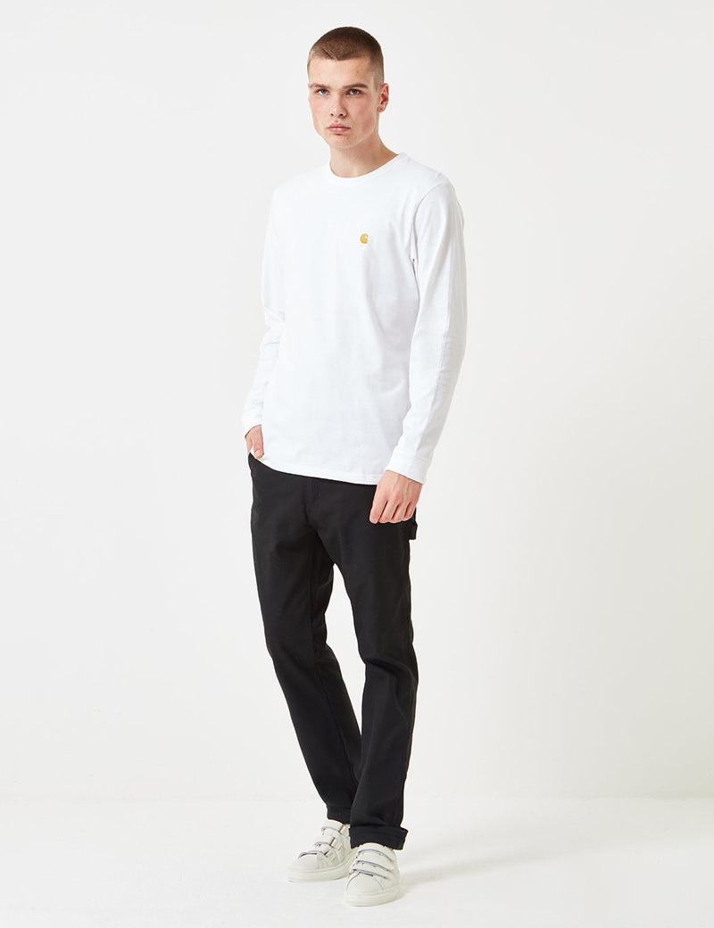 Carhartt-WIP Chase Langarm T-Shirt - Weiß/Gold