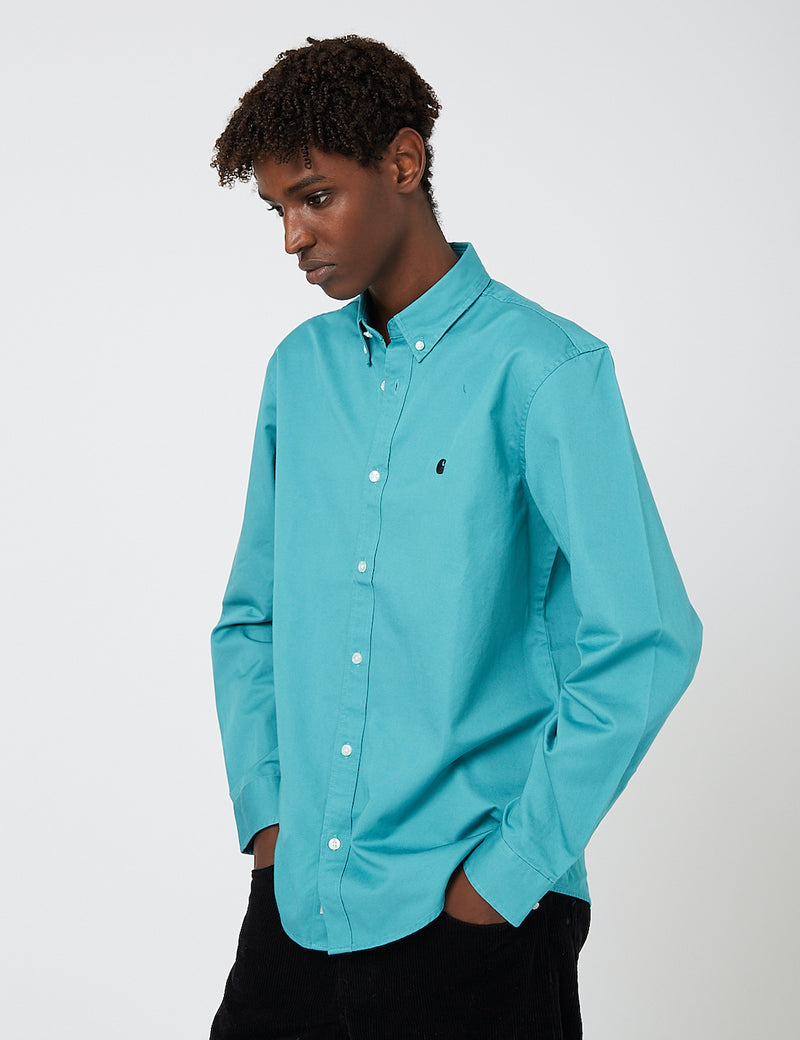 Carhartt-WIP Madison Shirt - Frosted Turquoise / Schwarz