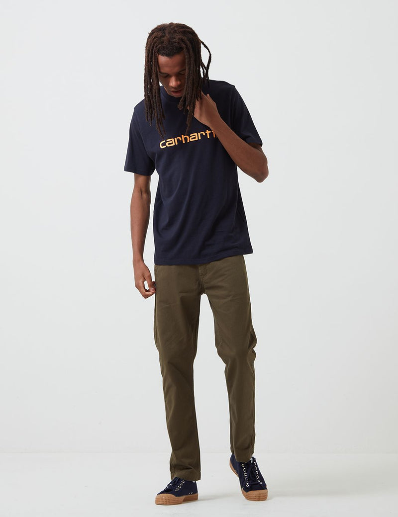 T-Shirt Carhartt-WIP Script - Bleu Marine Foncé/Orange Pop