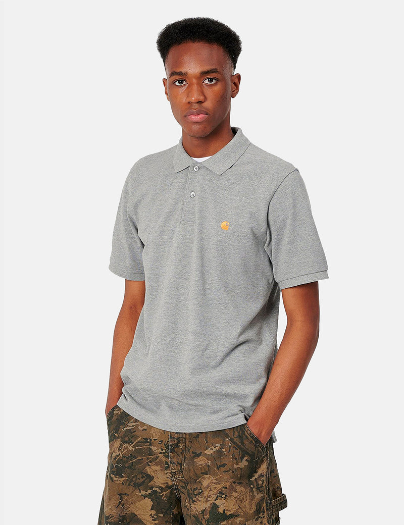 Carhartt-WIP Chase Pique Polo - Grey Heather/Gold