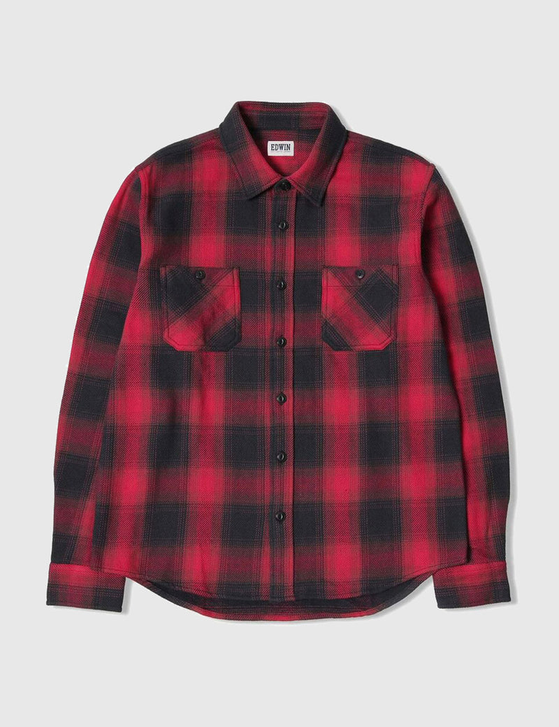 Chemise en flanelle à carreaux Edwin Labor - Rouge