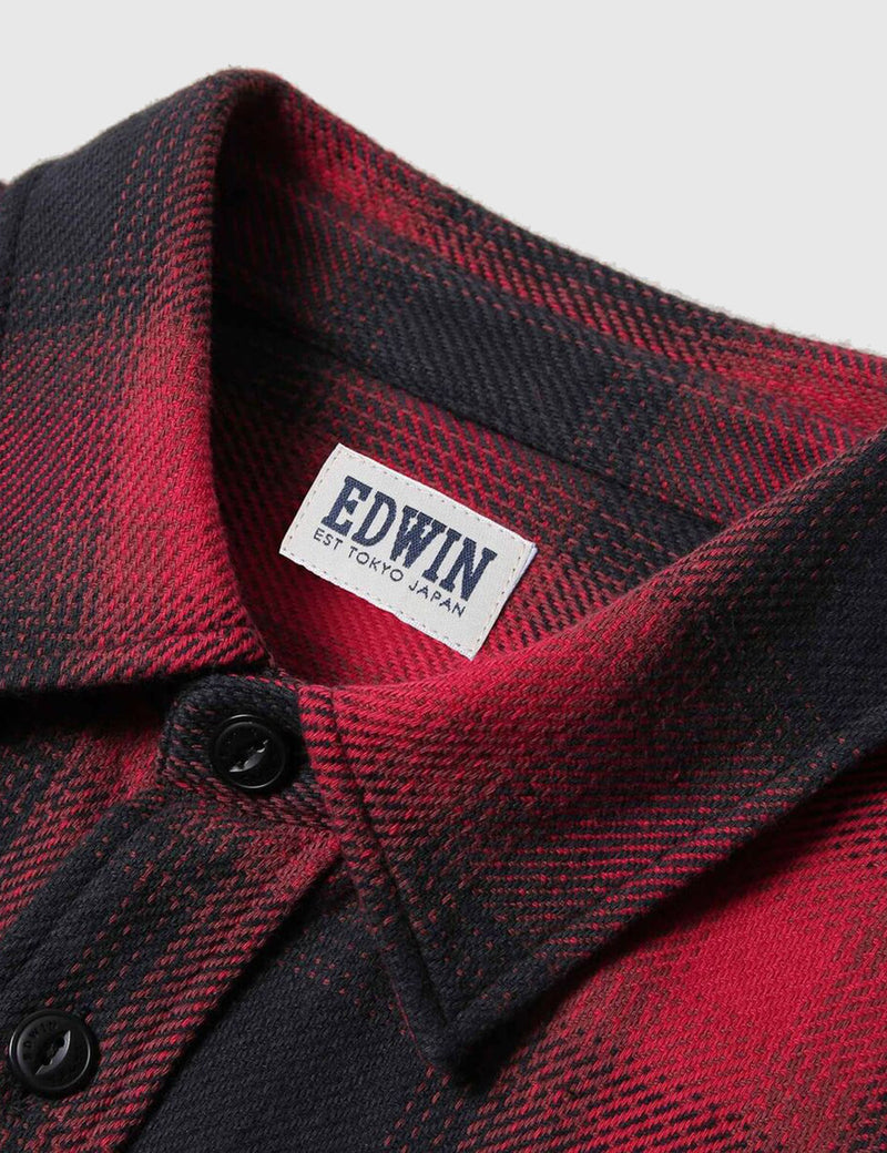 Edwin Labour Checked Flannel Shirt - Red