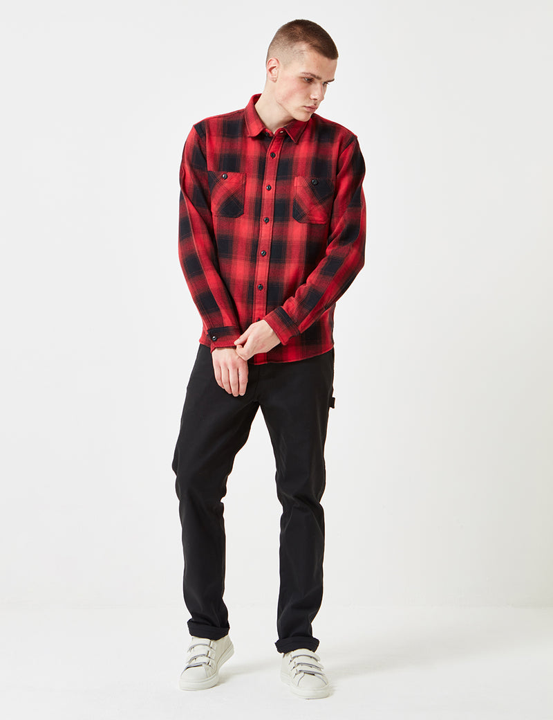 Edwin Labour Checked Flannel Shirt - Red