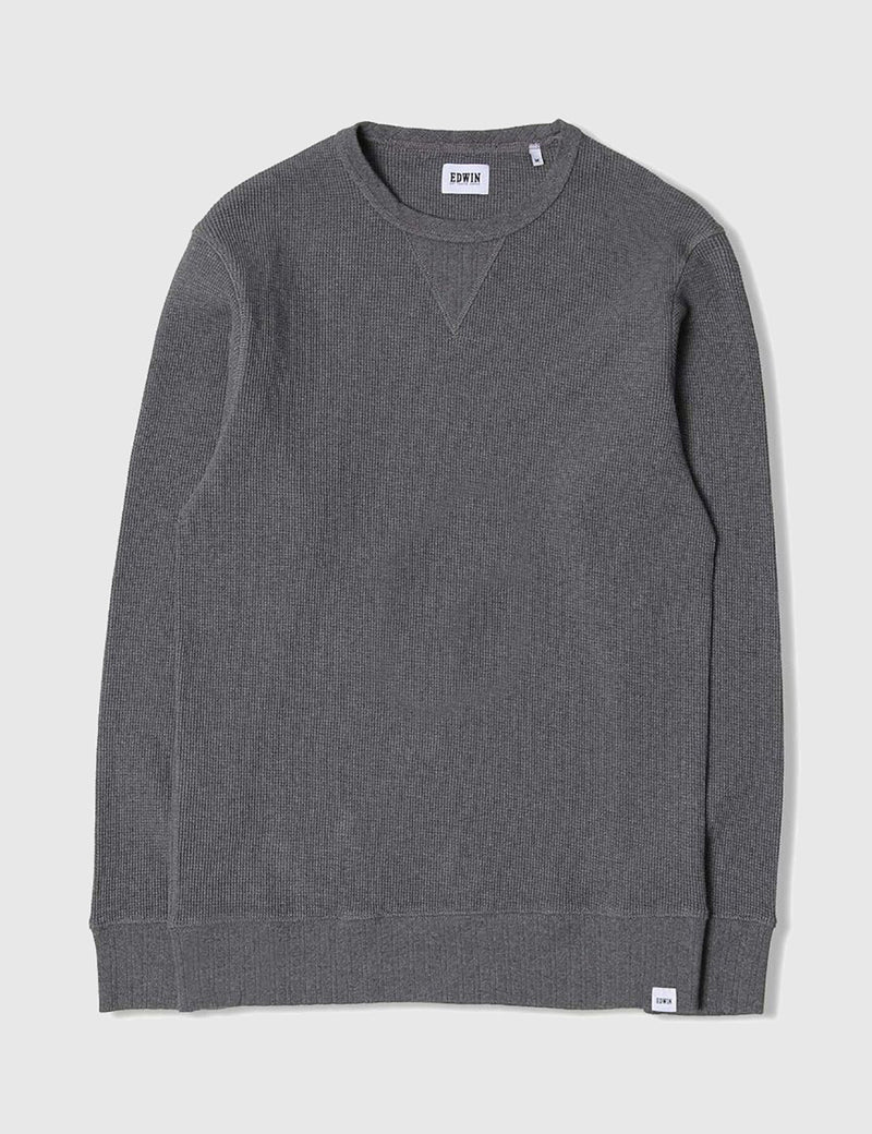 Edwin Long Sleeve Waffle Knit T-Shirt - Dark Grey