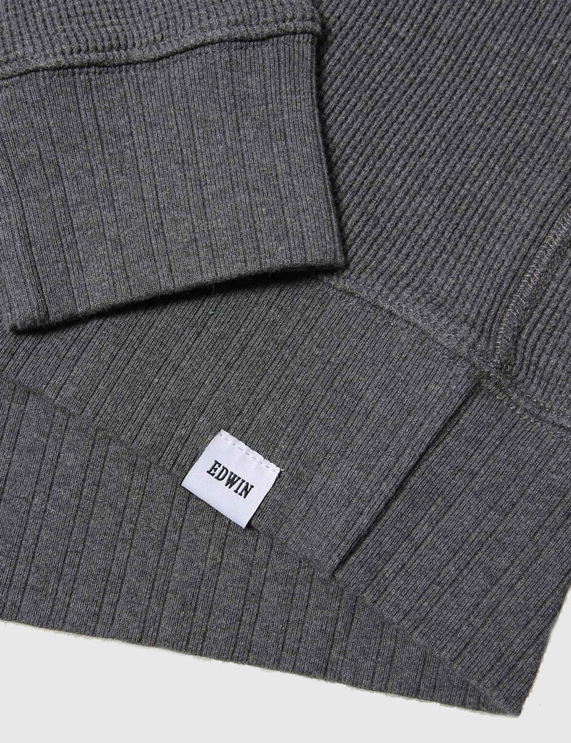 Edwin Long Sleeve Waffle Knit T-Shirt - Dark Grey