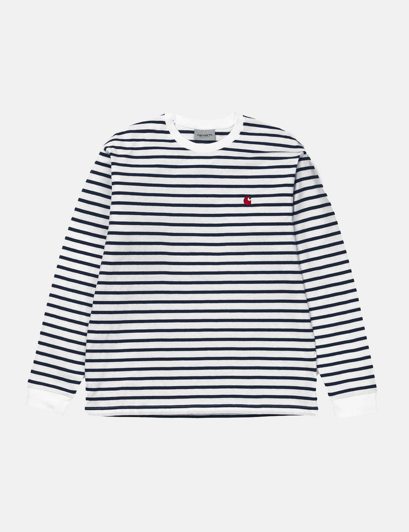 Carhartt-WIP Champ Long Sleeve Stripe T-Shirt - Blue / White