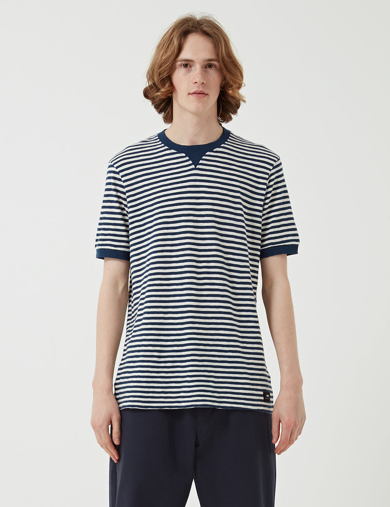 T-shirt Rayé Edwin International - Naturel/Bleu Marine