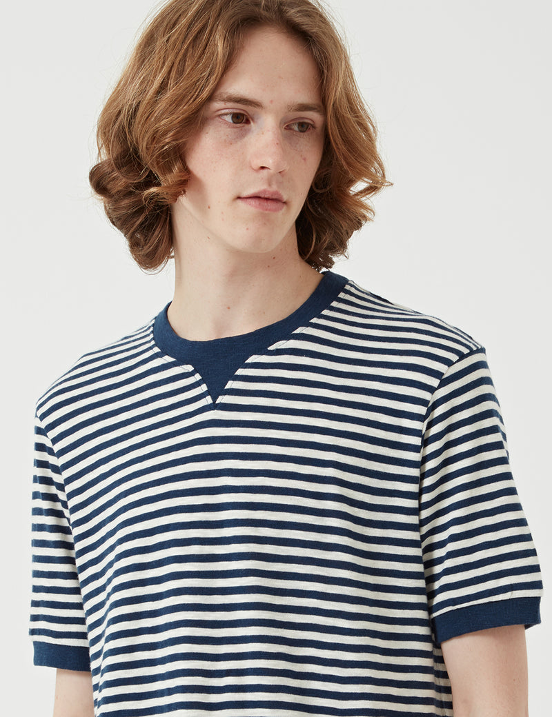 T-shirt Rayé Edwin International - Naturel/Bleu Marine