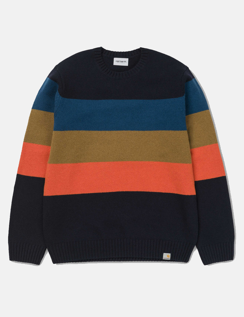 Carhartt-WIP Goldner Knit Sweatshirt - Goldner Stripe / Dark Navy Blue