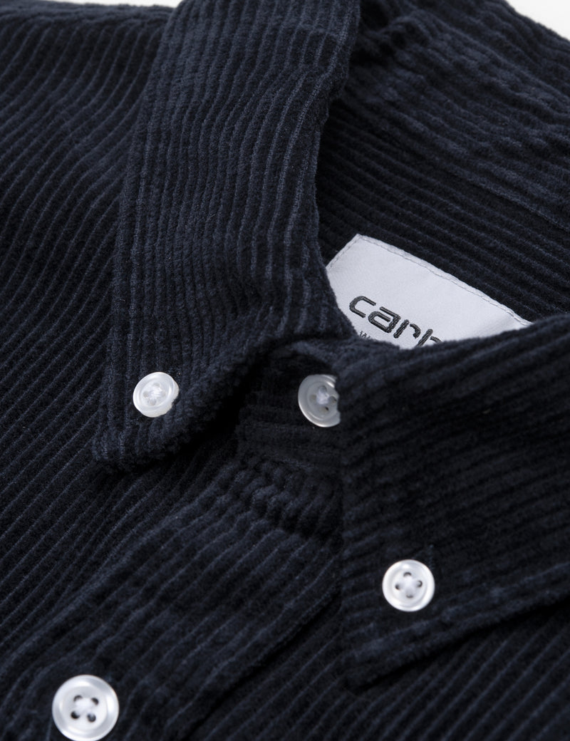Carhartt-WIP Madison 코드 셔츠-다크 네이비 블루/화이트