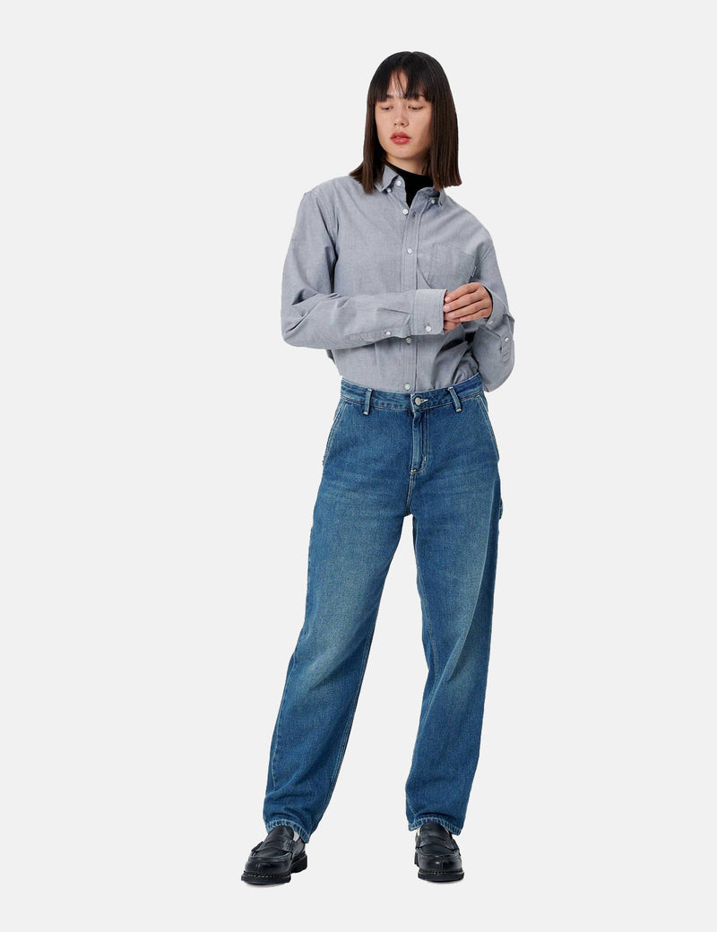 Womens Carhartt-WIP Pierce Denim Pant (Dark Stone Washed) - Blue