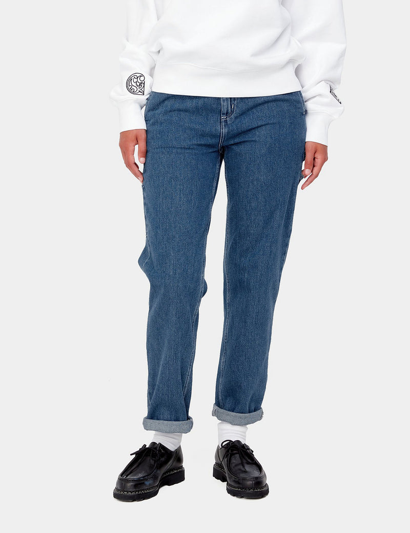レディースCarhartt-WIPピアスデニムパンツ（ストーンウォッシュ）-ブルー