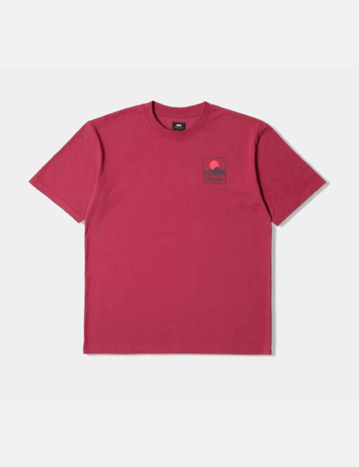 Edwin 선셋 On Mt. 후지 티셔츠-루비 와인 레드