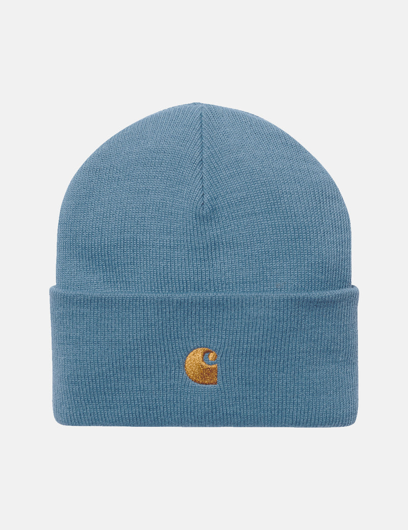 Carhartt-WIP Chase Beanie Hat - Icy Water Blue/Gold