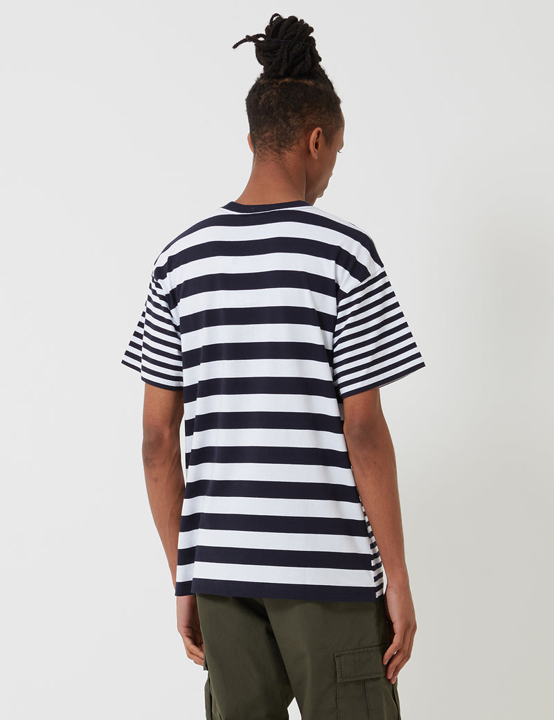 カーハート-WIPバークレーポケットストライプTシャツ-ダークネイビーブルー/ホワイト