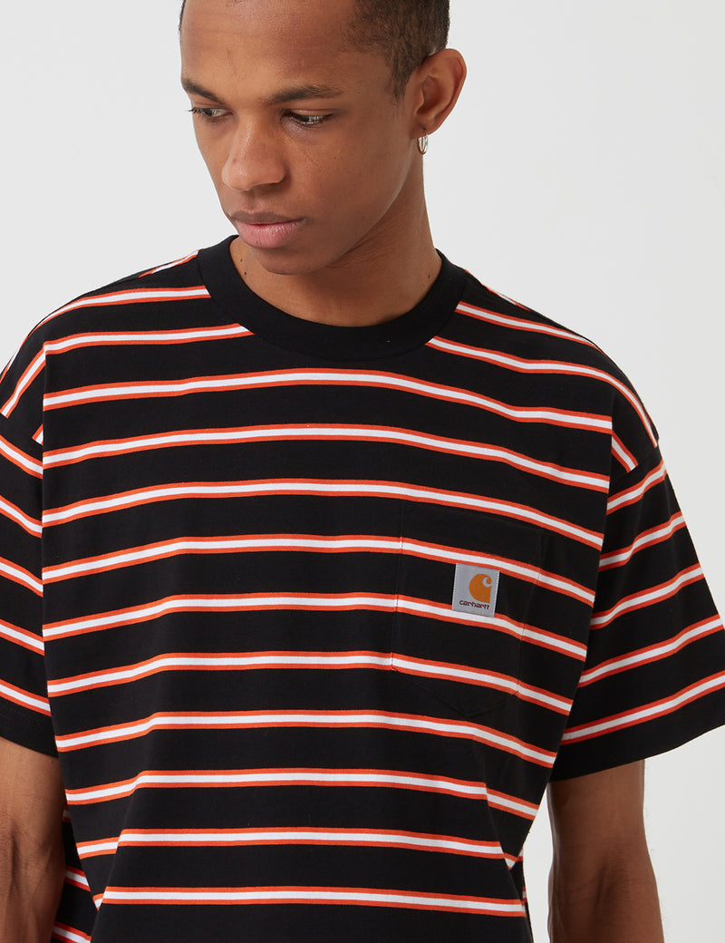 Carhartt-WIP 휴스턴 포켓 티셔츠 (Loose Fit)-Houston Stripe Black