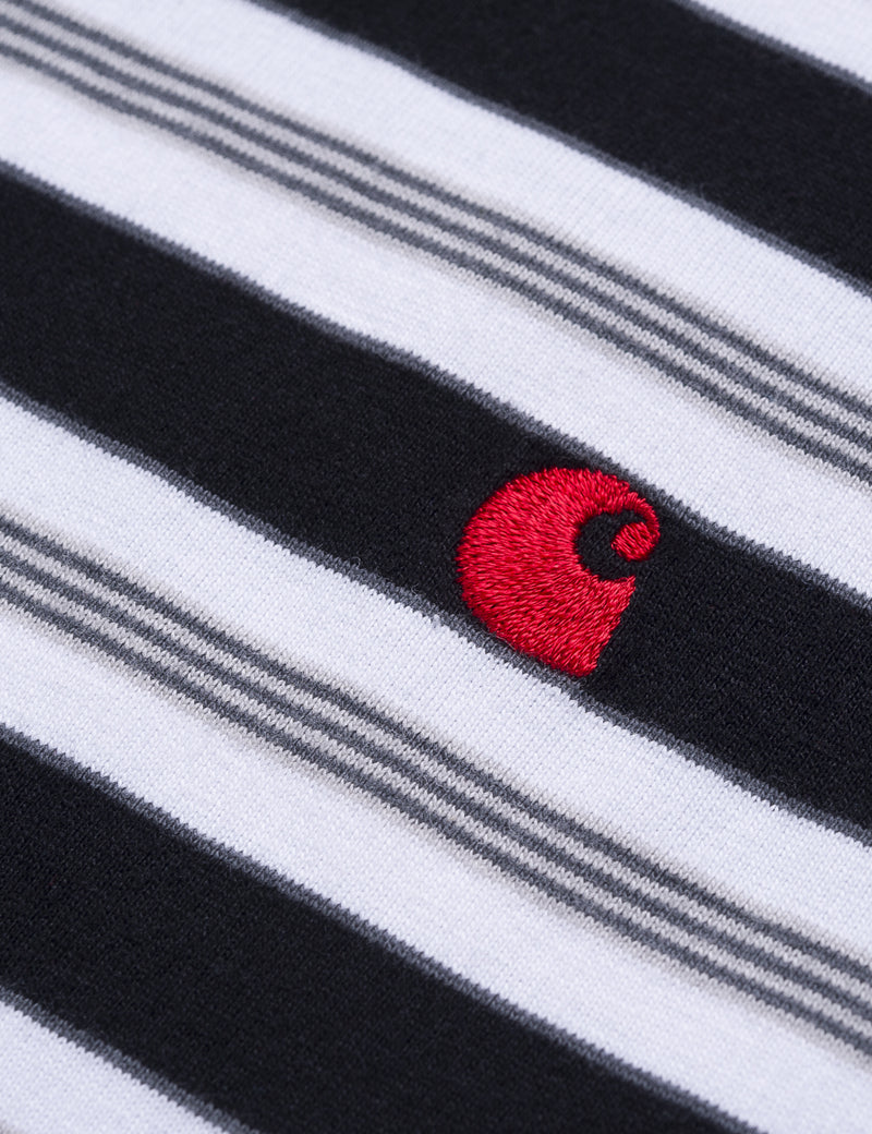 カーハート-WIPヒューロンストライプTシャツ-ブラック/カーディナル