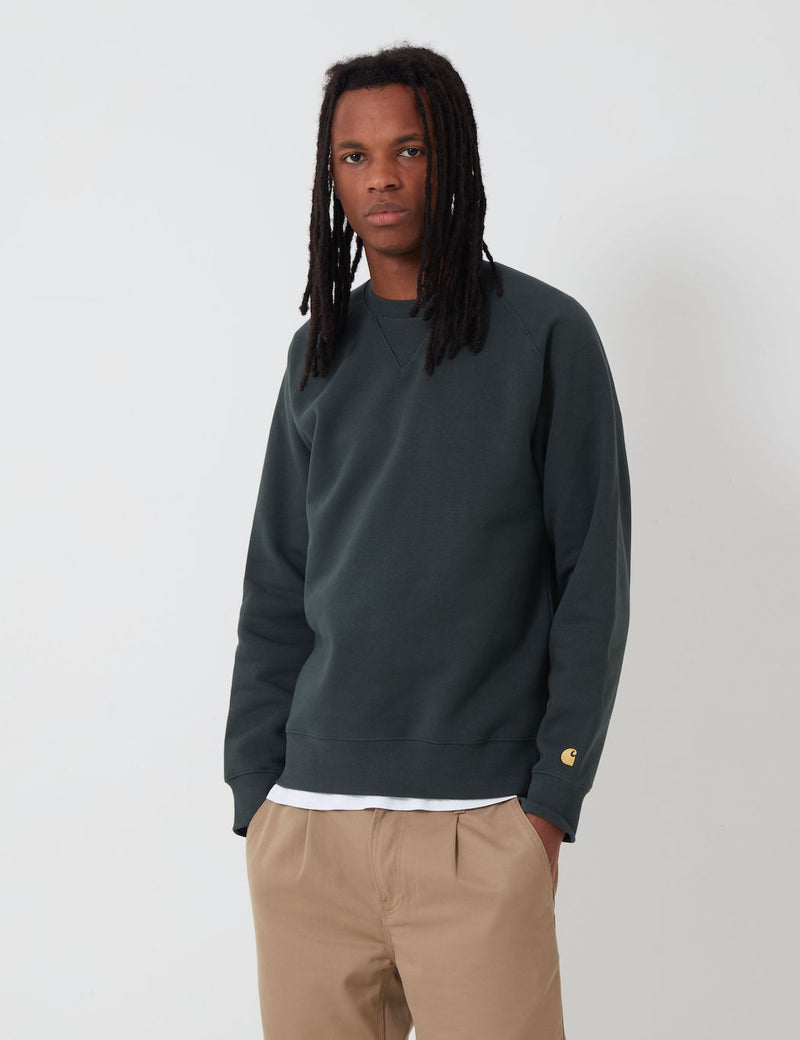 Sweat Carhartt-WIP Chase - Bleu Sarcelle Foncé/Or
