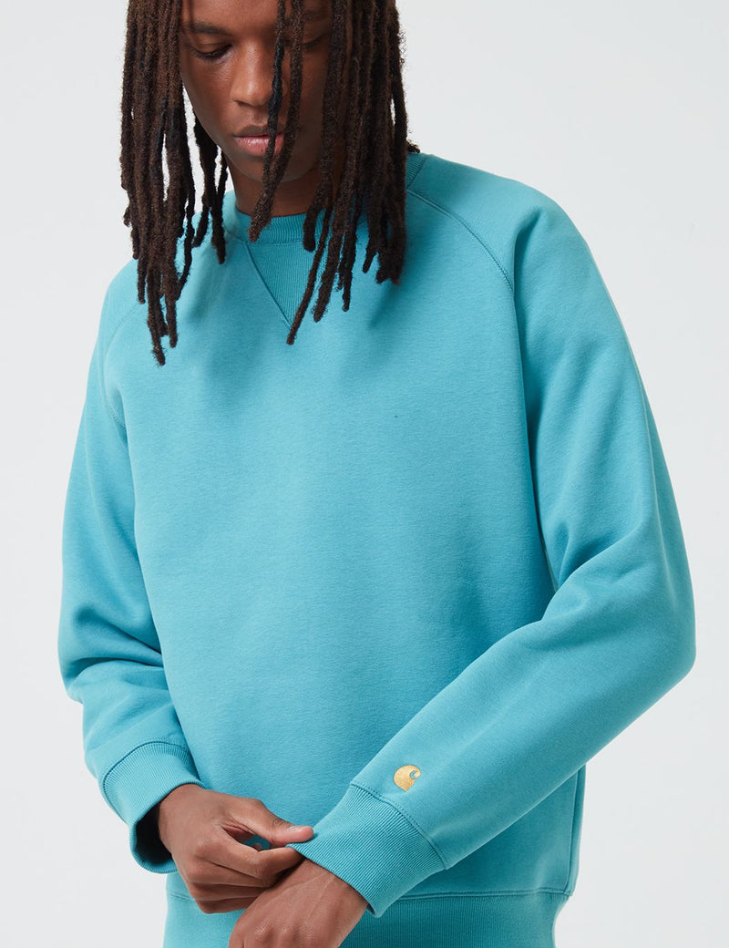 Carhartt-WIP Chase Sweatshirt - Frosted Turquoise/Gold
