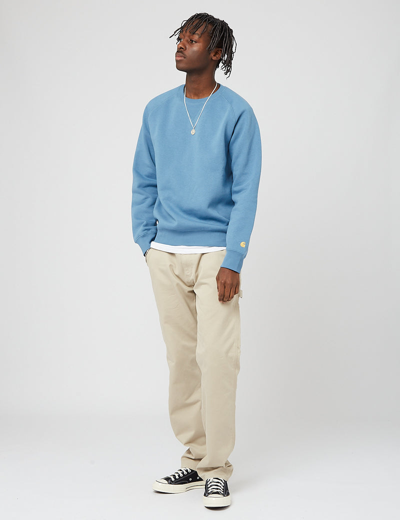 Carhartt-WIP Sweat Chase - Bleu Eau Glacée/Or