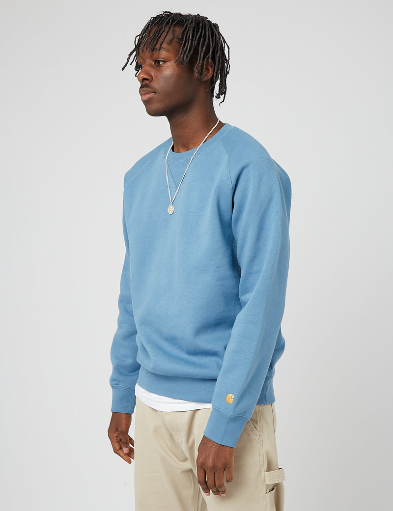 Carhartt-WIP Sweat Chase - Bleu Eau Glacée/Or