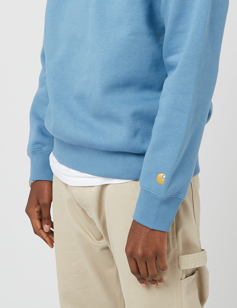 Carhartt-WIP Sweat Chase - Bleu Eau Glacée/Or