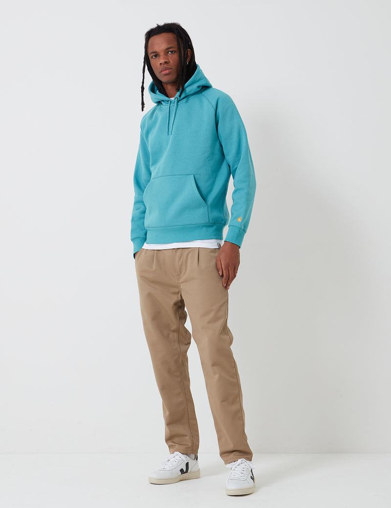 Carhartt-WIP Hooded Chase Sweatshirt - Frosted Turquoise/Gold