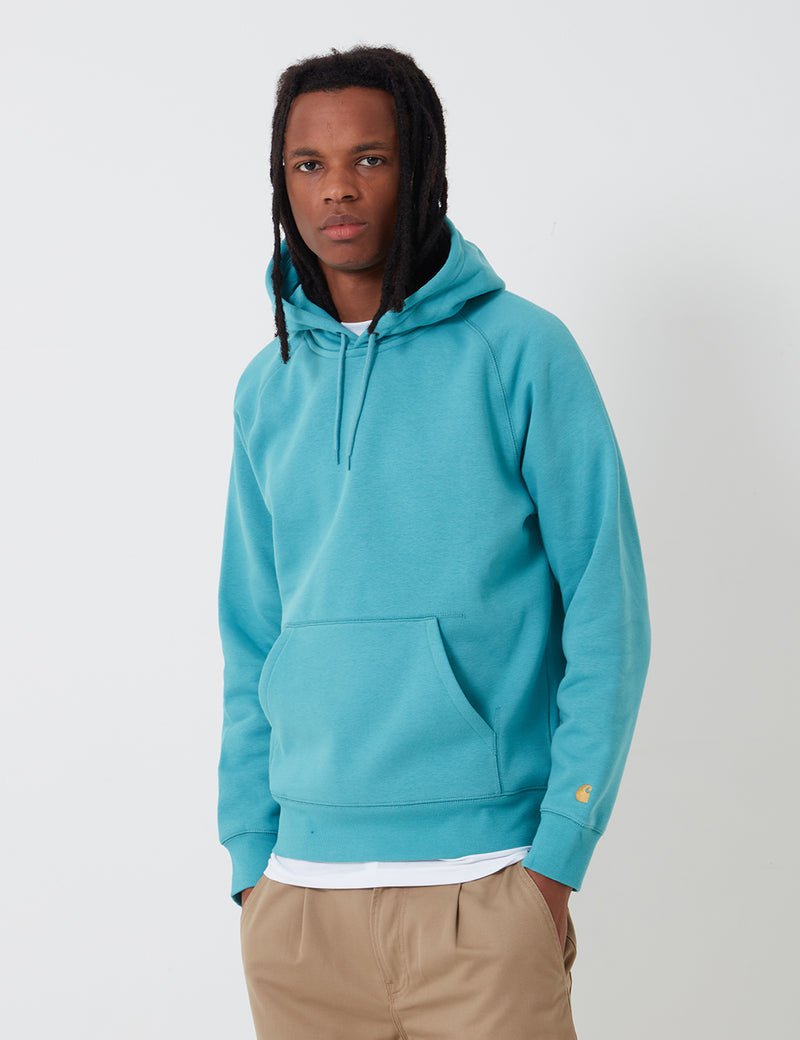 Carhartt-WIP Hooded Chase Sweatshirt - Frosted Turquoise/Gold
