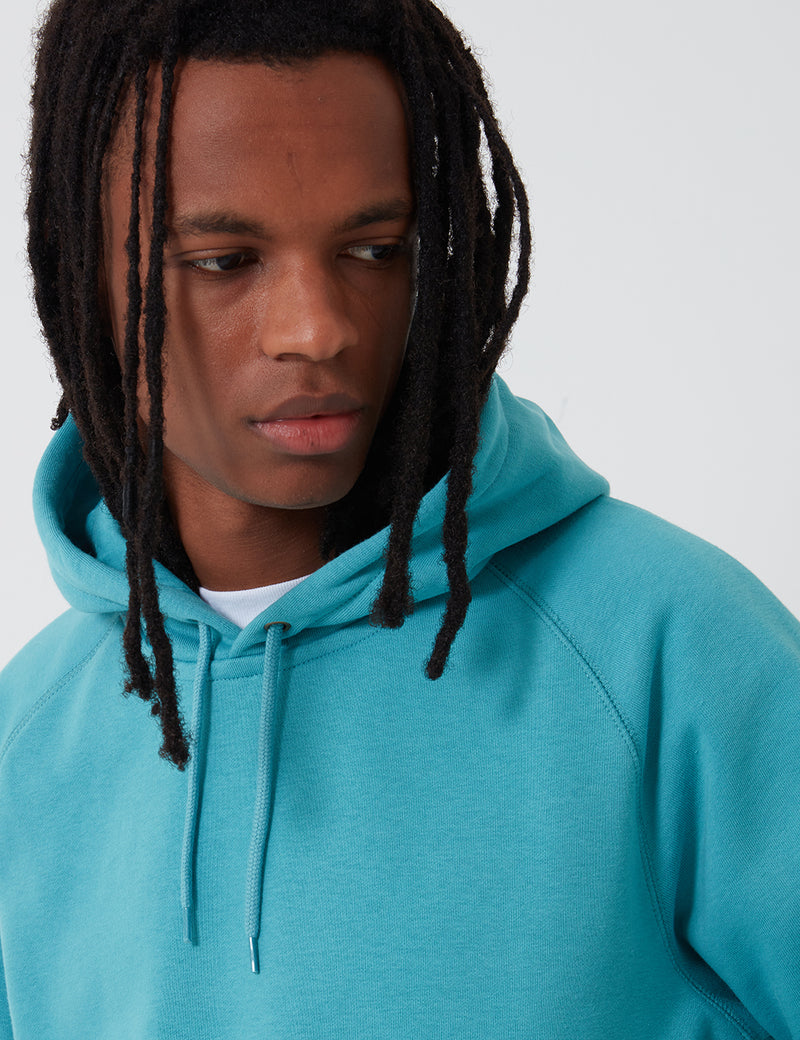 Carhartt-WIP Hooded Chase Sweatshirt - Frosted Turquoise/Gold