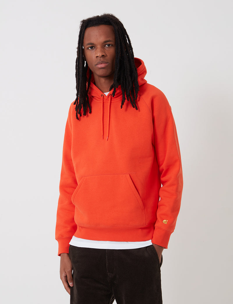 Carhartt-WIP Hooded Chase Sweatshirt - Safety Orange/Gold