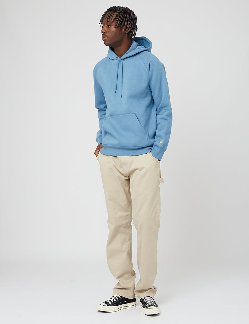 Carhartt-WIP Chase Hooded Sweatshirt - Icy Water Blue/Gold