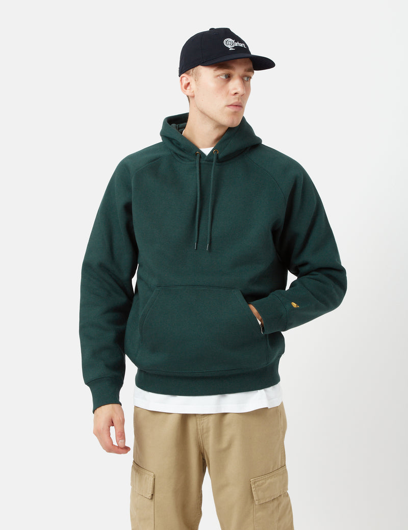 Carhartt-WIPチェイスフード付きスウェットシャツ-ジュニパーグリーン