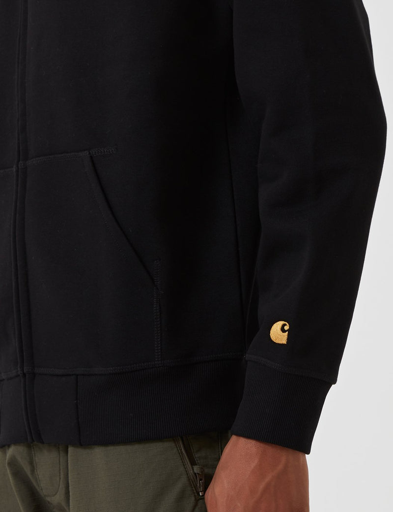 Carhartt-WIP Chase Hooded Zip Sweatshirt - Black/Gold