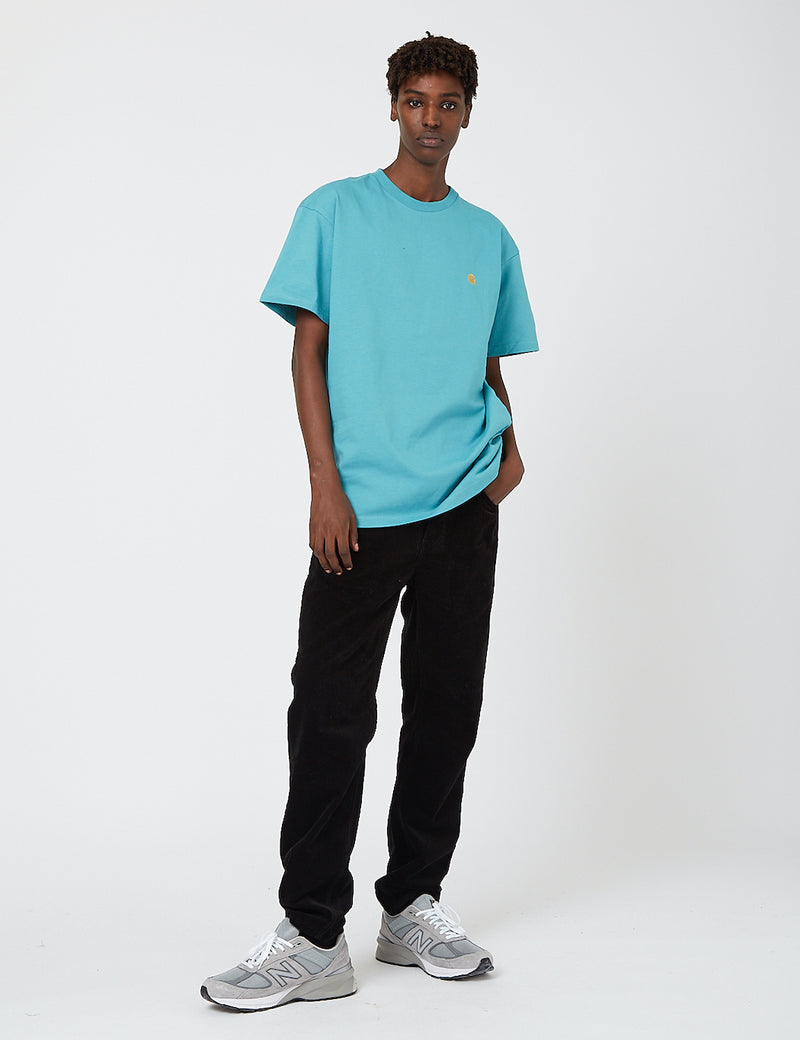 Carhartt-WIP Chase T-Shirt - Frosted Turquoise/Gold